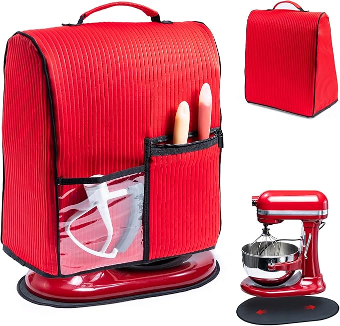 BAGSPRITE Stand Mixer Cover with Applicance Slider for KitchenAid 6/7/8 Quart Bowl Lift Mixers – Kitchen Appliance Dust Cover with Pockets for Kitchen Aid Accessories and Attachments