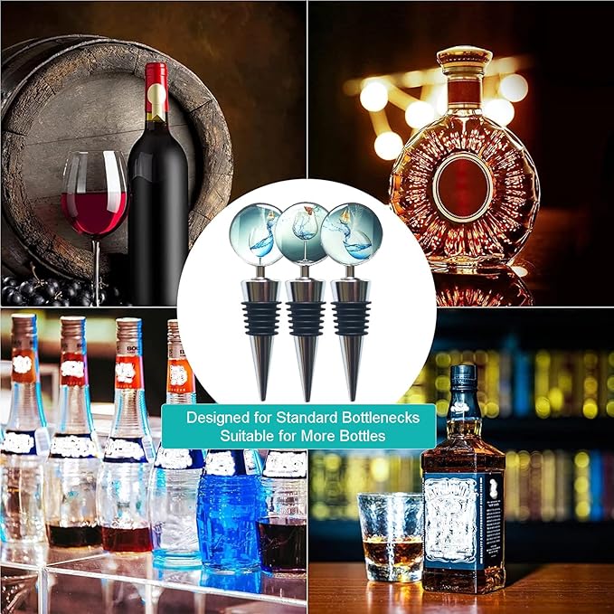Wine Bottle Stoppers Stainless Steel Wine Stoppers with Decorative Art Glass, Wine and Beverage Bottle Corks for Gifts, Bar, Wedding, Holiday Party (Blue)