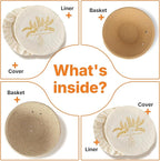 Banneton Bread Proofing Basket Set - 2X Round Sourdough Proofing Baskets - Sourdough Proofing Bowls Bread Baking Supplies With Liner & Cloth Cover - Cotton Rope Banneton Basket for Baking