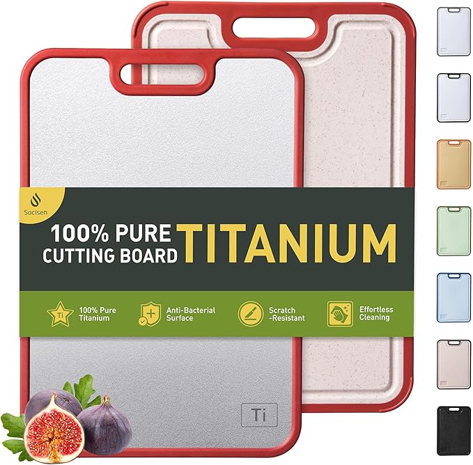 2 in 1 Pure Titanium Cutting Boards for Kitchen Chopping Board with Handle Large Big Small Kitchen Meat Butcher Block Not Stainless Steel Wood Bamboo Glass Rubber Plastic Silicone Acrylic Teak Sink