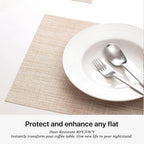 LEXMORE PVC Woven Placemats 8 PCS Wipeable Indoor/Outdoor Table Mats Washable Vinyl Place Mat for Dining Table, Set of 8-Beige White