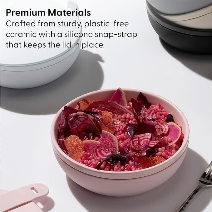 W&P Porter Ceramic Bowl Lunch Container w/ Protective Non-slip Exterior, Mint 1 Liter | Lid & Snap-tight Silicone Strap | Food Storage, Bento Box, Meal Prep | BPA-Free Ceramic