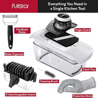 Fullstar Mandoline Slicer for Kitchen, Fruit Cutter, Cheese Grater, Cucumber Slicer, Veggie Spiralizer, Food Cutter & Kitchen Gadgets with Safety Glove (9 in 1, White)