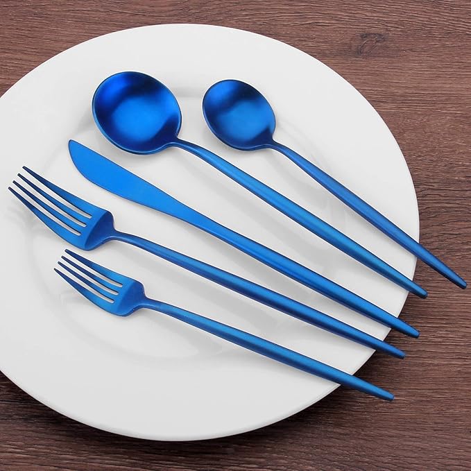 SHARECOOK Matte Blue Silverware, 20-Piece Stainless Steel Satin Finish Flatware Service for 4, Kitchen Utensil Set, Tableware Cutlery for Home and Restaurant