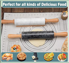 Marble Rolling Pin with Wooden Cradle Thick Handle Set for Baking,18.5 inch Premium Quality Polished Roller for Pizza Dough,Fondant,Pie Crust,Non-Stick Surface Easy to Clean(White)