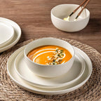 AmorArc Stoneware Dinnerware Sets, Wavy Rim Ceramic Plates and Bowls Sets, Highly Chip and Crack Resistant | Dishwasher & Microwave & Oven Safe Dishes set, Service for 6 (18pc)