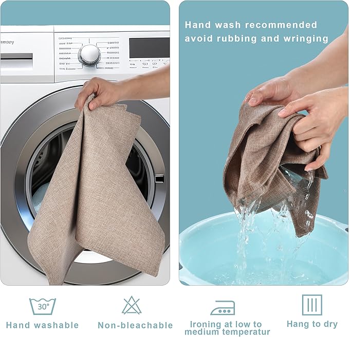 Cloth Placemats Set of 8 - Double Thickened Easy to Clean Linen Style Fabric Placemats - Machine Washable Placemats - Heat Resistant Non-Slip Table Mats (Natural Linen, 8)