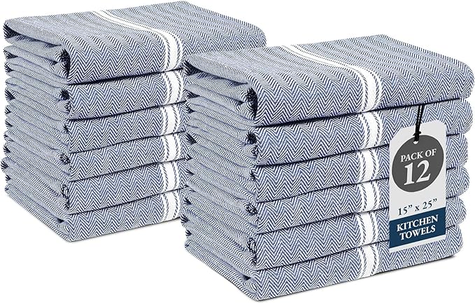 LANE LINEN Kitchen Towels Set - 100% Pure Cotton Dish Towels for Kitchen, Super Absorbent Kitchen Hand Towel, Blue Tea Towels, Soft & Durable Dish Cloths, Pack of 12 – 15”x25”, Blue Chambray