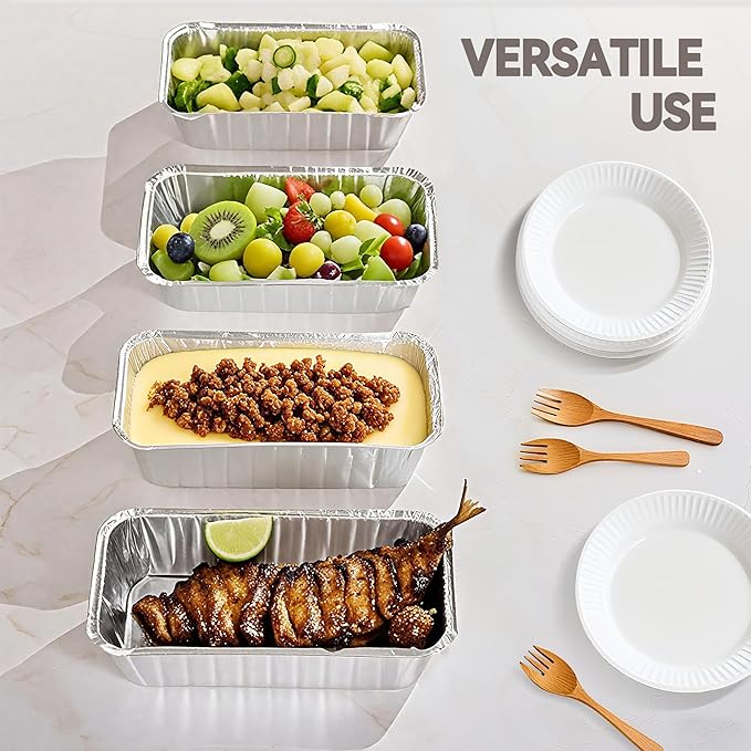 2lb Aluminum Loaf Baking Pans,Heavy Duty Foil Baking Container for Baking Holiday Treats Food Storage, Takeout,Homemade or Commercial- 8.5 x 4.5 x 2.5 (50 Pack)