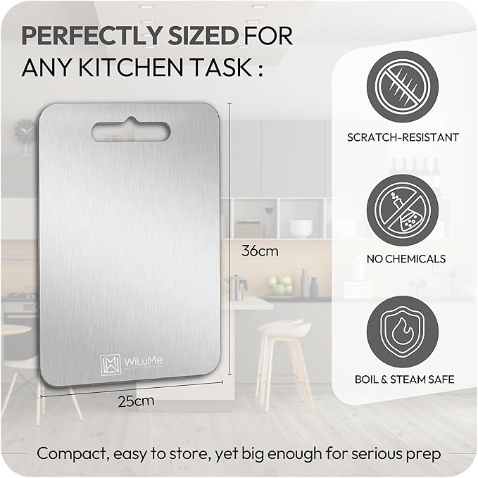 100% Pure Titanium Cutting Board-Titanium board for Kitchen,14"x9.9"x0.08"- Easy to clean, Dishwasher safe Chopping Board, Double Sided Cutting Board for Meat, Poultry, Fruit, Vegetable