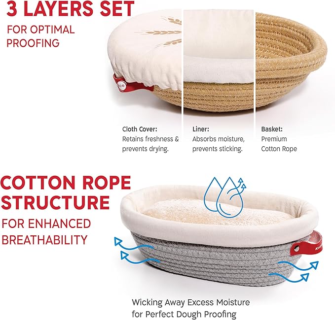 Sourdough Starter Kit – 24oz Starter Jar, 2 Cotton Rope Banneton Proofing Baskets, Magnetic Bread Lame for Scoring – Gift for Bakers & Complete Sourdough Bread Baking Set