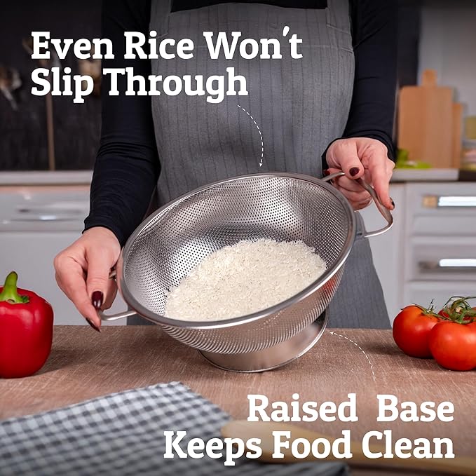 PriorityChef Premium 4 Qrt Stainless Steel Colander for Kitchen, Durable Rice and Pasta Strainer with Handle, Rust-Resistant & Dishwasher Safe