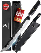 Kitchen perfection 12" Handmade Brisket Knife, Meat Cutting Carving & Slicing BBQ Knife For Men – Insanely Sharp San Mai Steel, W/Leather Sheath Premium Ergonomic Handle, Best Grilling Gifts for Men