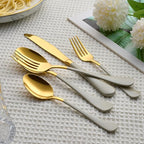 20 Piece Gold and Grey 18/0 Flatware Utensil Set for 4, Include Dinner Knife,Dinner Forks,Dinner Spoons,Salad Forks,Teaspoons,Silverware Set for 4, Dishwasher Safe