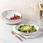 GBHOME 9.5'' Large Pasta Bowls, 42 Ounce Stoneware Salad Bowls for Kitchen, Ceramic Serving Bowls With Textured Pattern for Pasta,Fruit, Stews,Noodle, House-warming Gift,Set of 4-Off White