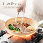 PRICUSIS Nonstick Ceramic Frying Pan with Lid, 8/10 Inch Skillet with Stay Cool Handle, Fully Coated, 100% Dishwasher Safe, Oven Safe, PTFE PFAS & PFOA Free (8 Inch, Coconut White