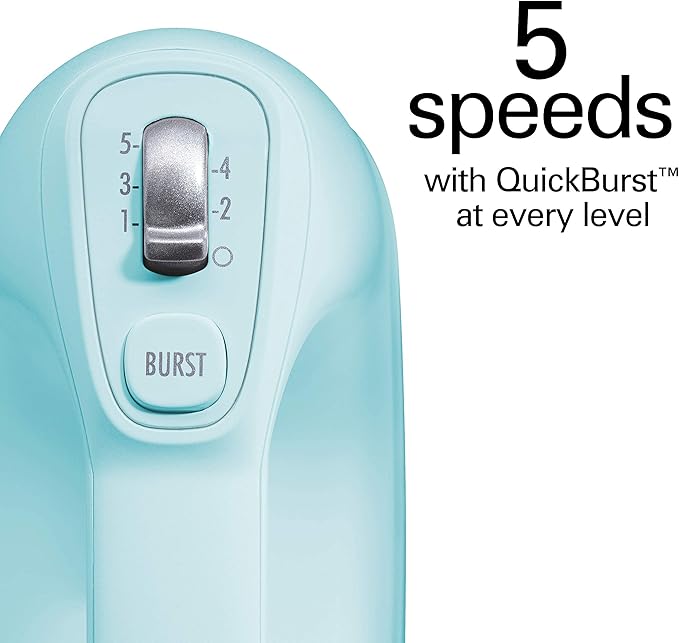 Hamilton Beach Professional 5-Speed Electric Hand Mixer with Snap-On Storage Case, QuickBurst, Stainless Steel Twisted Wire Beaters and Whisk, Mint (62658)