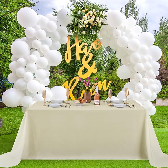 Fitable Ivory Rectangle Table Clothes, 6 Pack - 90 x 156 Inch - Reusable and Washable Tablecloths, Polyester Fabric Table Covers for Wedding, Party, Banquet, Formal Events