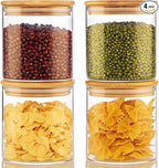 21oz - 4 Pack Glass Jars with Bamboo Lids, Glass Food Storage Containers with Airtight Lids, Air Tight Pantry Storage Containers for Coffee, Sugar, Spice, Meal Prep Jars for Salad & Fruit