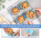 Koluti Reusable Egg Bites Silicone Mold Set of 4, Nonstick Muffin Baking Cupcake with Double Handle, Small Square Air Fryer Cupcake Liners, 2 Color