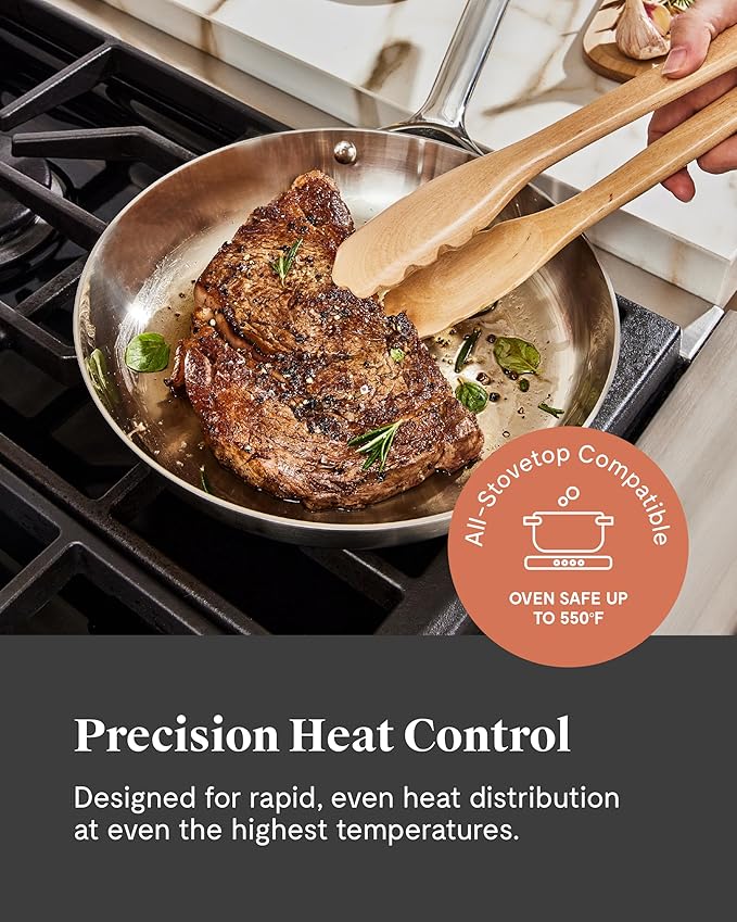 Caraway Stainless Steel Fry Pan (2.7 qt, 10.5") - 5-Ply Stainless Steel Pan - Oven Safe & Stovetop Agnostic - Non Toxic, PTFE & PFOA Free