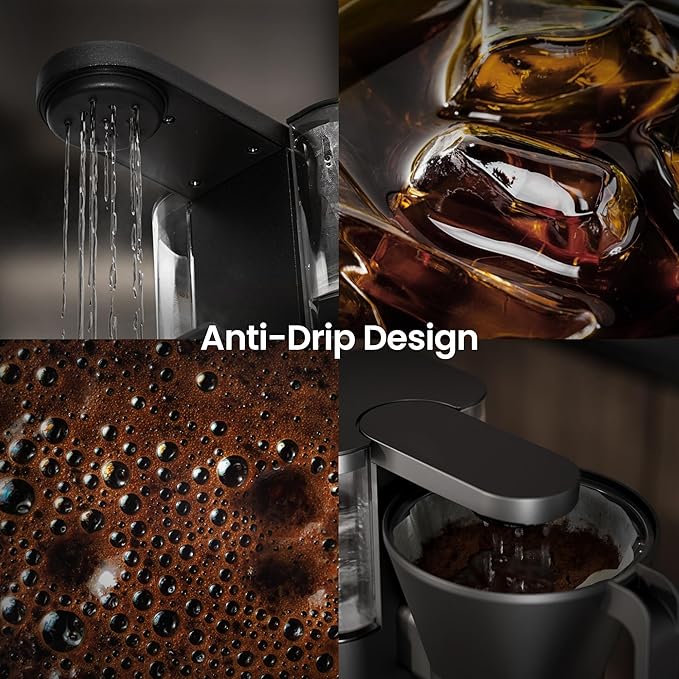 Kismile 8 Cup Drip Coffee Maker Machine, Pour Over Coffee Brew with 3s Instant Heat 197-205℉, Removable Water Tank, Adjustable Flow Control, Deep Cold Brew & Keep Warm 40 Min, Easy to Clean(Black)