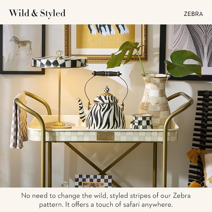 MACKENZIE-CHILDS Enamel Tea Kettle, Cute Tea Kettle for Stovetop, 2 Quarts, Zebra