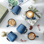 Hasense Espresso Cups 8 oz, Small Coffee Cups Set of 6, Ceramic Mugs with Handle for Coffee, Tea, Cappuccino and Mocha, Dishwasher & Microwave Safe, Blue