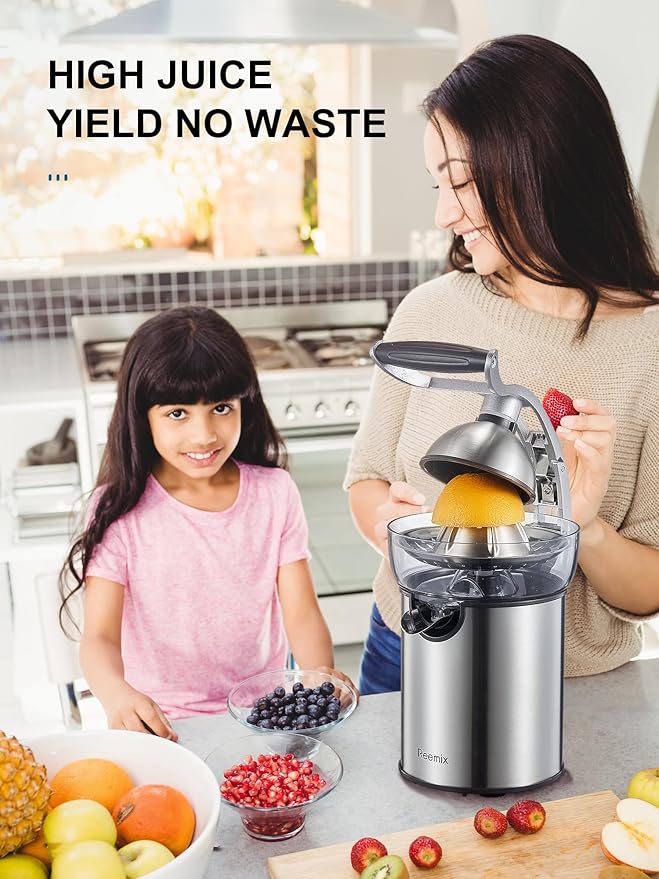 Electric Citrus Juicer Squeezer, Reemix Powerful Orange Juicer with Zine Alloy Die Casting Shell, Luxury Citrus Squeezer with Two Interchangeable Cones for Oranges of any Size (Zine Alloy Die Casting)