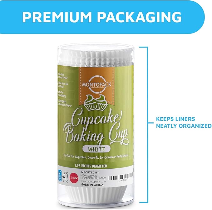 MontoPack White Cupcake Liners | 400 Standard Size Baking Cups | Greaseproof, No Smell Cupcake Wrappers | Muffin Liners for Desserts & Candies | Cupcake Liner for Holidays, Birthdays & Protein Balls