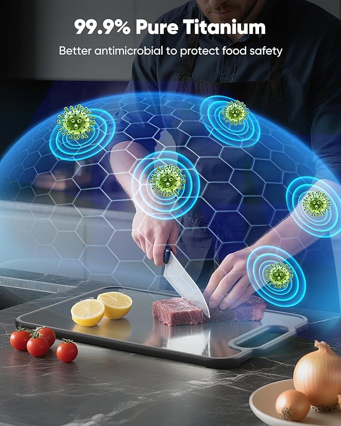 G.C&yite Titanium Cutting Board for kitchen, Lightweight No Toxic Double Sided Pure Titanium Chopping Board with Wheat Straw PP for Food Safety, Easy to Clean, Kitchen Gifts 15.5" x 10.5", 1-Pcs