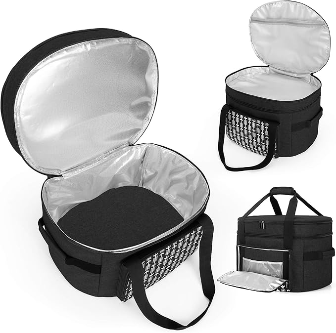 Yarwo 2025 Upgraded Slow Cooker Travel Bag with Bottom Board Compatible with Crock-Pot and Hamilton Beach 6 7 8 Quart, Double Layers Oval Slow Cooker Carrier, Black with Arrow (Bag Only)