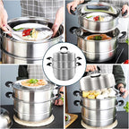 MANO Steamer Pot for Cooking 11 inch Steam Pots with Lid 2-tier Multipurpose Stainless Steel Steaming Pot Cookware with Handle for Vegetable, Dumpling, Stock, Sauce, Food
