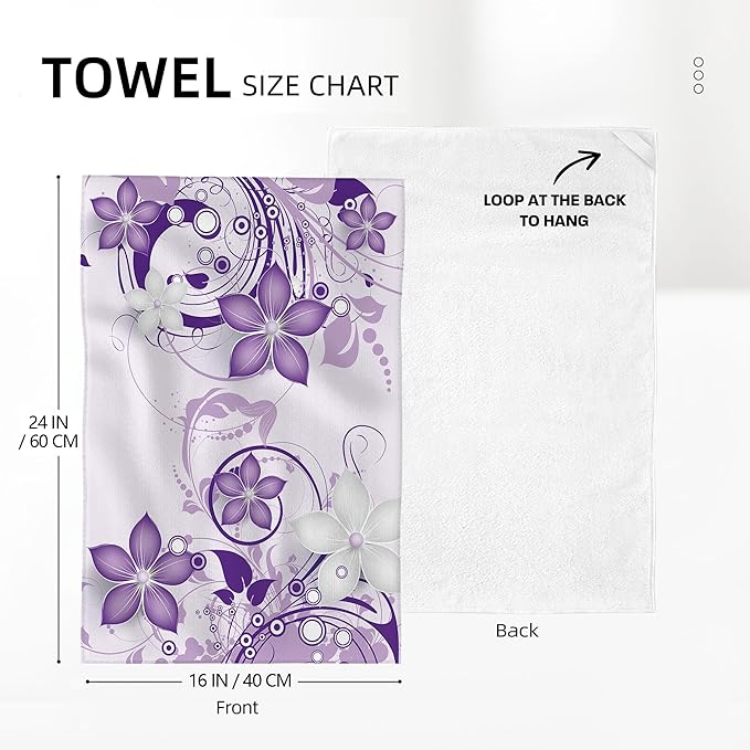 Purple Floral Kitchen Towels with Hanging Loop, Absorbent Dish Towels for Kitchen Cleaning, Cute Tea Towels for Kitchen Cooking Baking Farmhouse Home Decor 16x24 Inch Set of 2