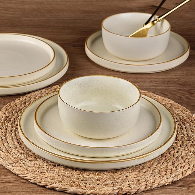 AmorArc Stoneware Dinnerware Sets for 4,Reactive Ceramic Plates and Bowls Set,Highly Chip and Crack Resistant | Dishwasher & Microwave Safe | Round Dishes Set Service for 4 (12pc)