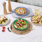 E-far Pasta Bowls Set of 4, 30oz Shallow Salad Bowls for Dinner Serving, 8.25" Stoneware Ceramic Bowl Plates for Noodle Soup, Microwave & Dishwasher Safe, Reactive Glaze, Assorted Colors