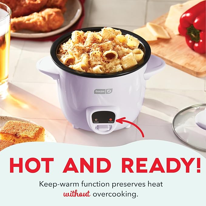 Dash Mini Rice Cooker Steamer with Removable Nonstick Pot, Keep Warm Function & Recipe Guide, 2 cups, for Soups, Stews, Grains & Oatmeal - Lavender