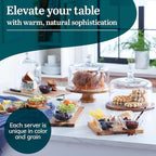 Libbey Acacia Wood Cake Stand with Dome Lid, Ball Top Handle Cake Holder with Lid, Covered Cake Stand, Durable Glass Dome Cover