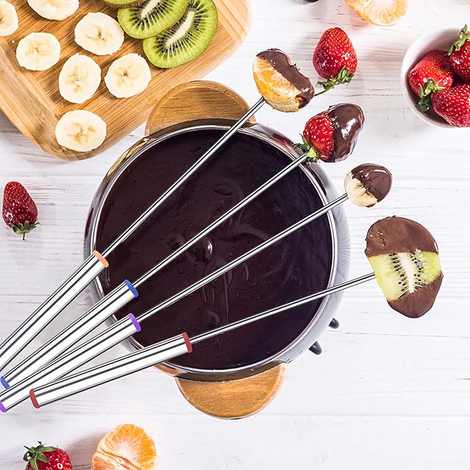 15pcs 9.6 Inch Fondue Sticks Stainless Steel Barbecue Fruit Dessert Forks with Heat Resistant Handle for Roast Meat Chocolate Dessert Cheese Marshmallows