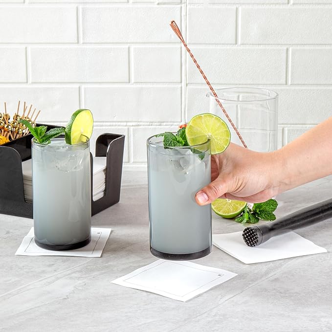 Restaurantware-Vetri 16 Ounce Tall Drinking Glasses, 24 Dishwashable Beverage Glasses - No-Lead, Elegant, Gray Glass Tumblers, Ideal For Water, Juice Beer, Cocktails, Liquor, Iced Tea, And More