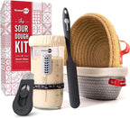 Sourdough Starter Kit – 24oz Starter Jar, 2 Cotton Rope Banneton Proofing Baskets, Magnetic Bread Lame for Scoring – Gift for Bakers & Complete Sourdough Bread Baking Set