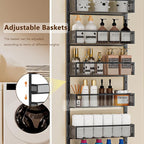 6-Tier Over The Door Pantry Organizer with Mesh Baskets, Adjustable & Stable Hanging Spice Rack for Kitchen, Bathroom, Bedroom, and Baby Essentials Storage (16" W 6-Tiers, Black)