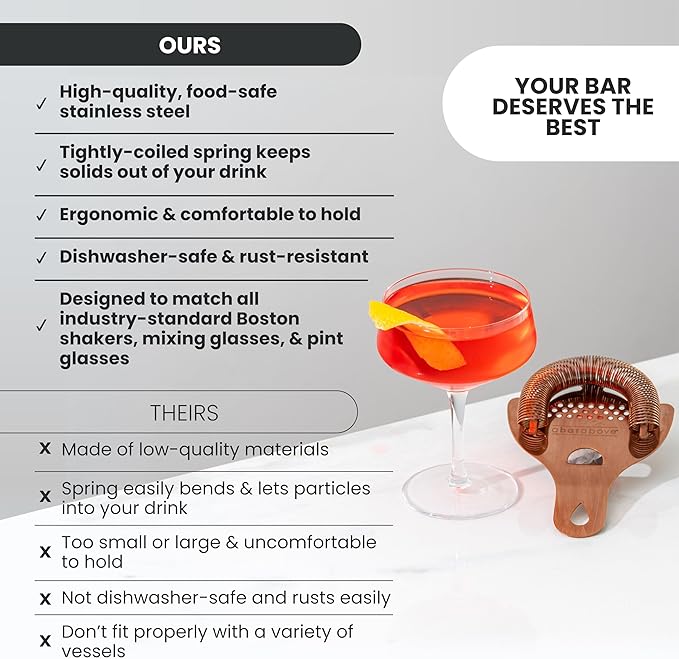 A Bar Above Black Hawthorne Strainer Cocktail, Bar Strainer Cocktail, with High-Density Spring, Mirrored Drink Strainer, Cocktail Strainer, for Boston Shakers and Mixing Glasses