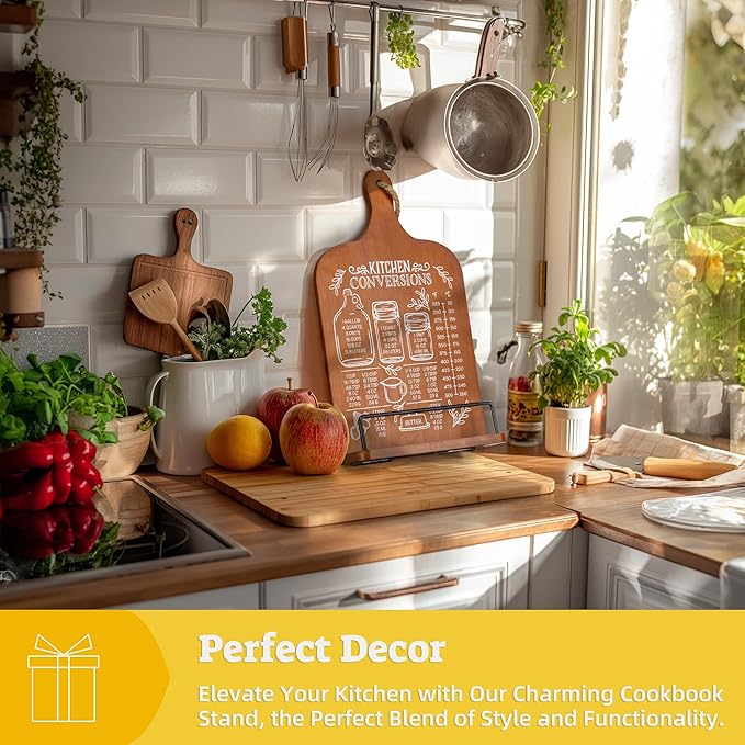 Kitchen Conversion Chart Cookbook Stand, Recipe Holder for Kitchen Counter, Cookbook Holder Stand, Kitchen Book Holder, Unique Gifts for Women, Bworn Color