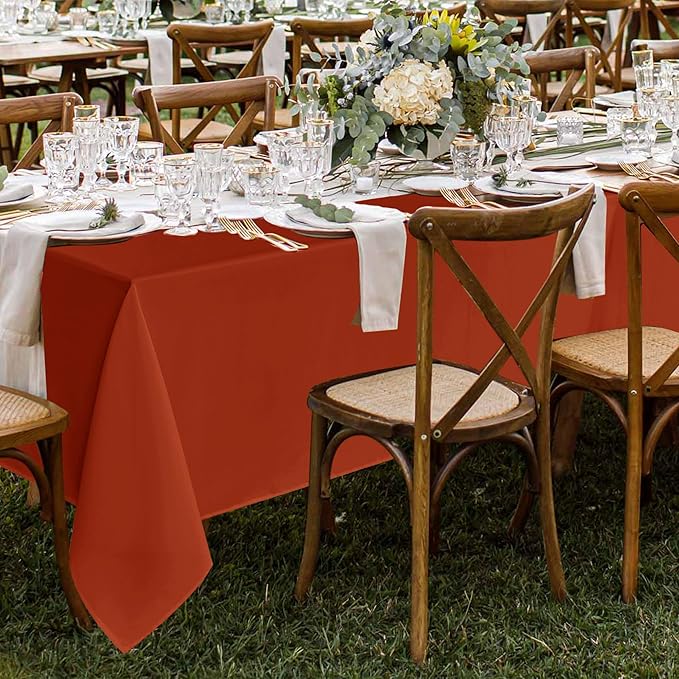 Fitable 8 Pack Rectangle Tablecloths: Stain Resistant Wrinkle Free Circle Table Clothes, Washable Reusable Polyester Table Covers for Wedding Party Birthday Banquet Reception(Rust, 60x102 Inch)