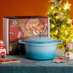 vancasso 6 QT Enameled Cast Iron Dutch Oven With Lid - Round Blue Pot With Non-Stick Enamel Coating for Bread Baking