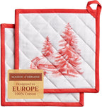 Maison d' Hermine Pot Holders Set 100% Cotton Heat Resistant Potholders 8" x 8" Hot Pads with Loop BBQ, Cooking, Baking, Grilling, Kitchen, Handling Hot Pans (Pack of 2, Winter Jouy)