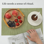 Leetaltree Pea Green Placemats Set of 12 - Heat Resistant Non-Slip Place mats for Dining Table, Washable Durable PVC Vinyl Woven Table Mats（Pea Green, 12）