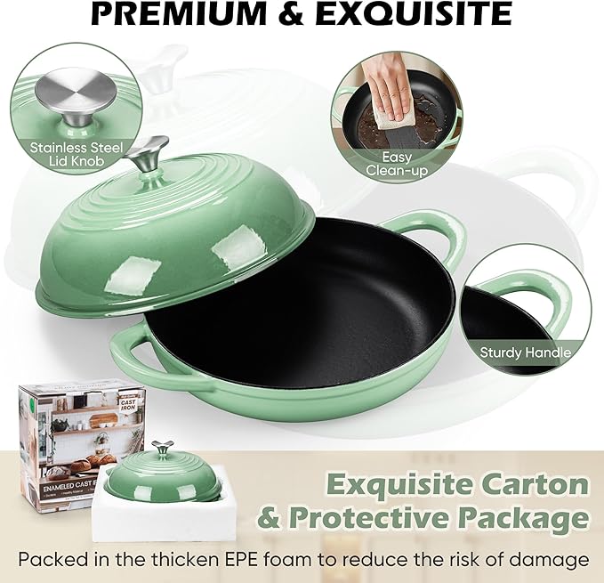 Bread Oven for Sourdough Baking (5.5 QT), Joyfair Enamaled Cast Iron Dutch Oven Pot with Lid, Sourdough Baking Pan, Heavy Duty Dual Handles, Non-Stick & Even Cooking, Oven-safe 500°F, Pistachio Green