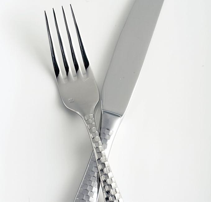 Fortessa Lucca Faceted 18/10 Stainless Steel Flatware Solid Handle Table Knife, Set of 12, Mirror Polished